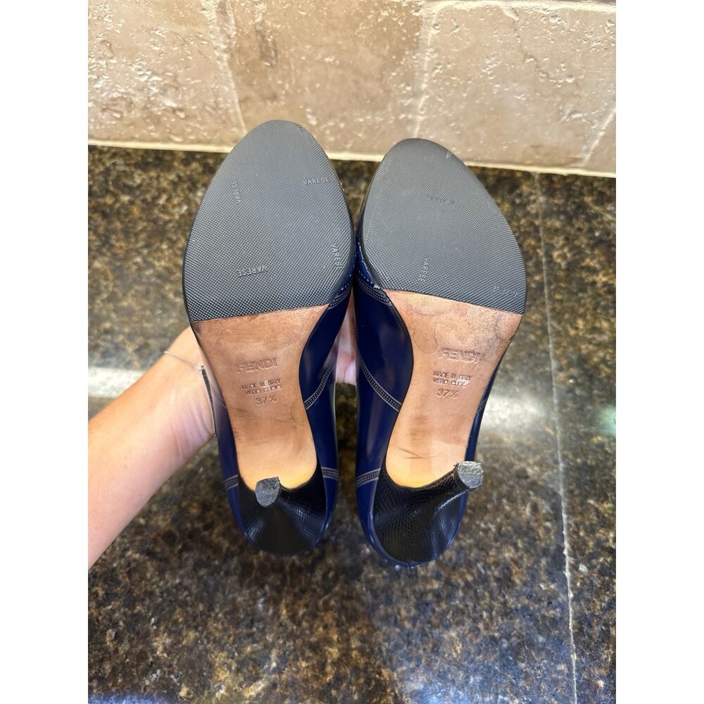 Vintage Fendi Navy Blue Leather Pumps 7 US 37.5 EU GUC - Picture 9 of 12
